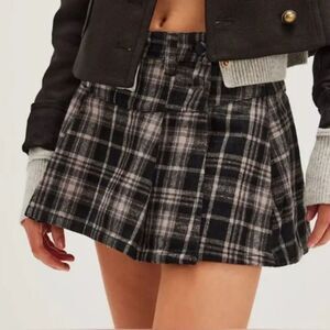 Free People Serena Micro Skort Mini Plaid Black Gray Size 4 NWT